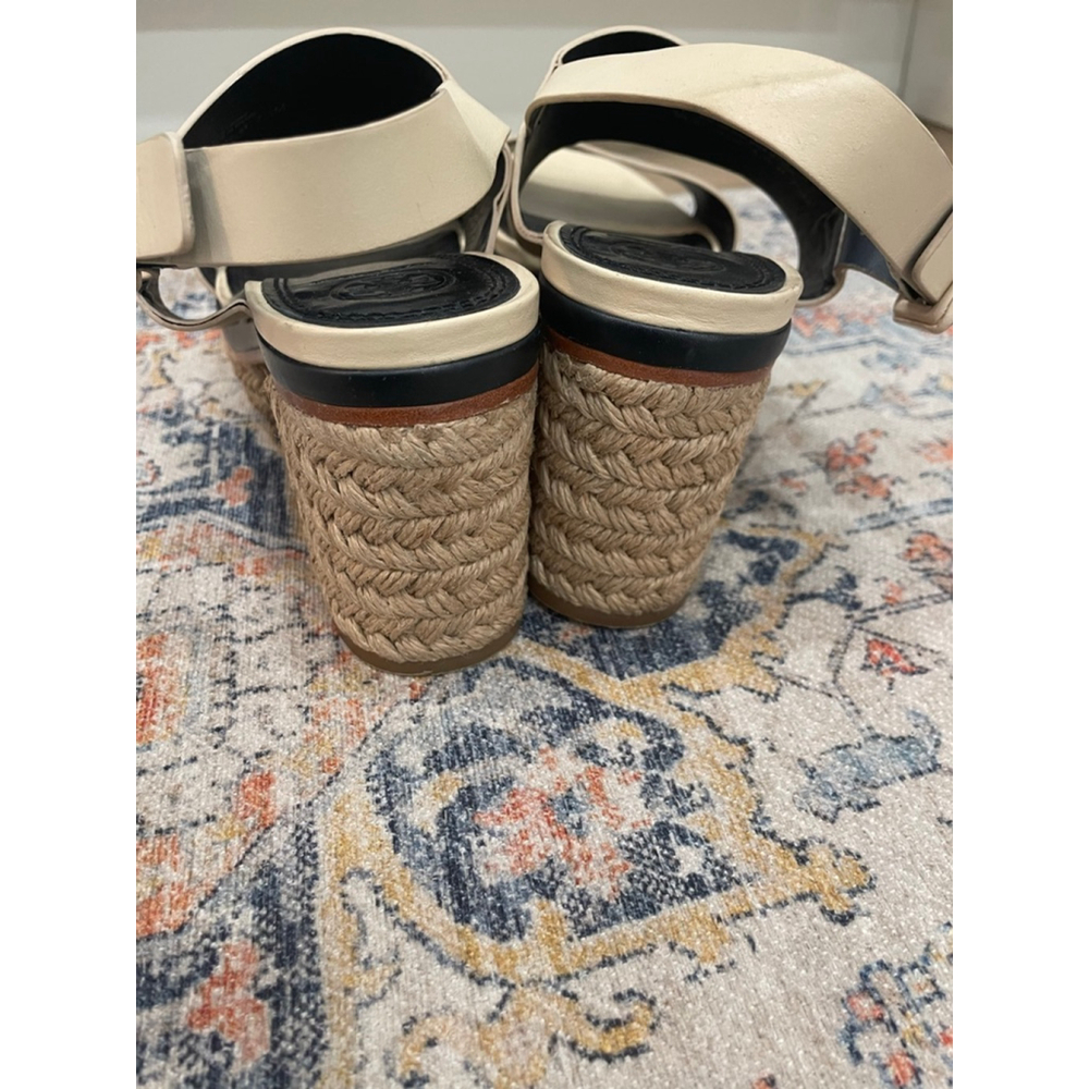 Tory Burch Solana Beige Espadrille Block Heel Platform Sandals 7.5 Preppy Twee - Picture 6 of 9
